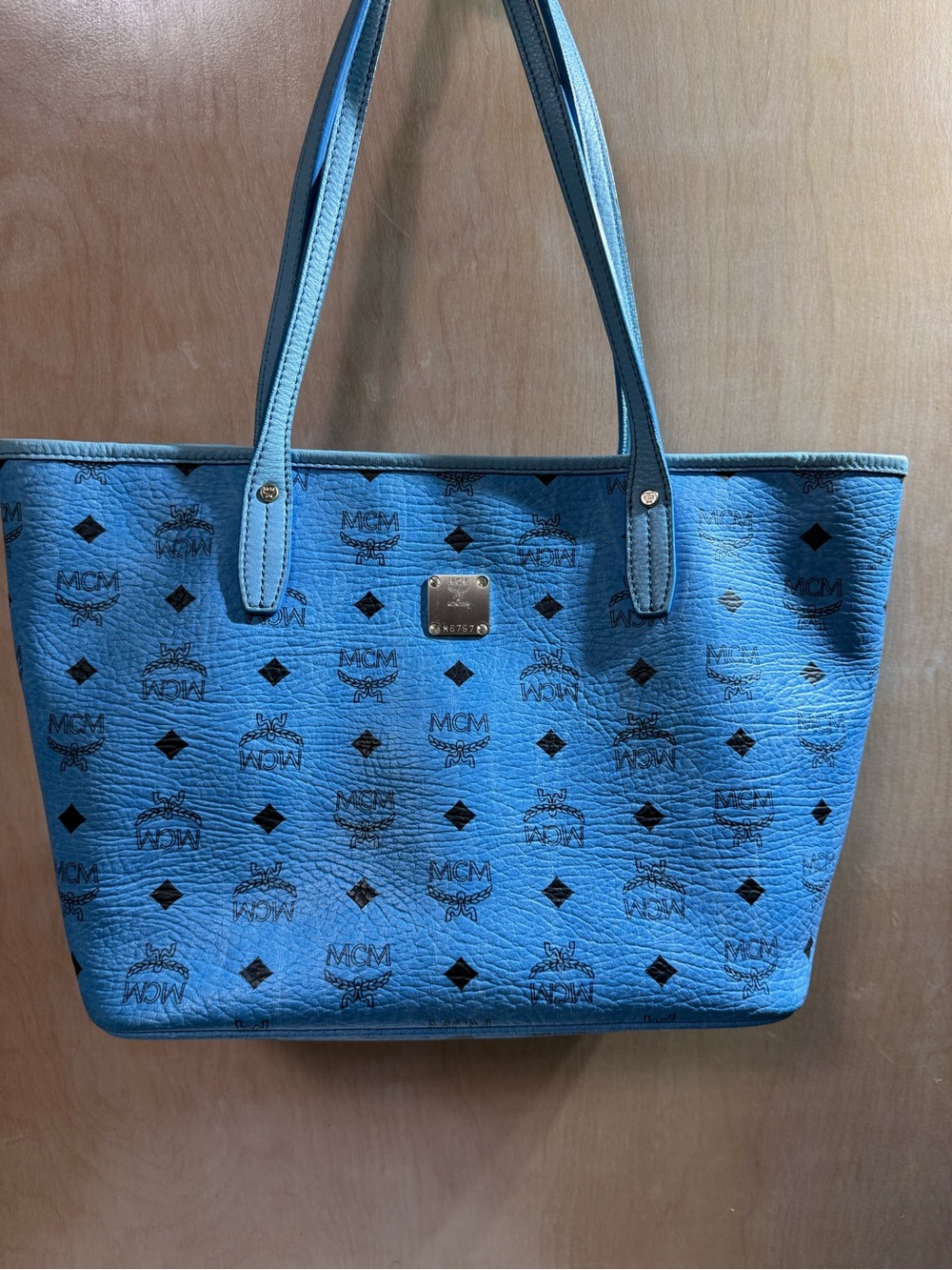 MCM Blue Logo Print Tote